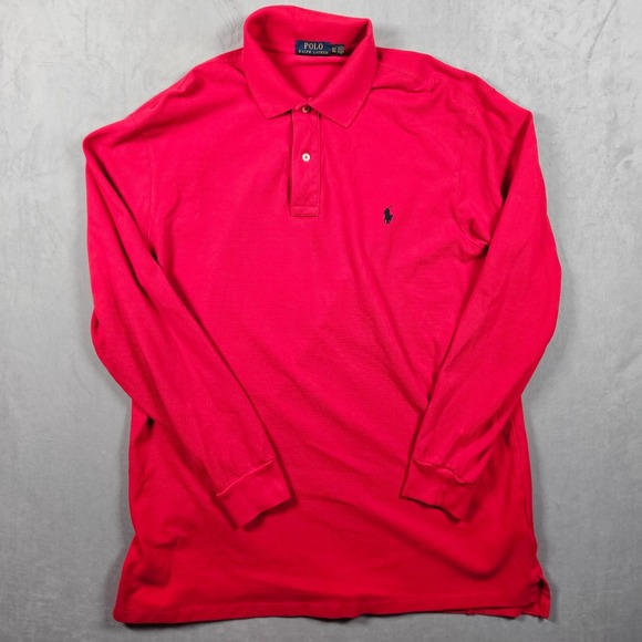 Polo Ralph Lauren Polo Shirt Mens XLT Red Long Sleeve Cotton Casual Pony Logo - Picture 3 of 9